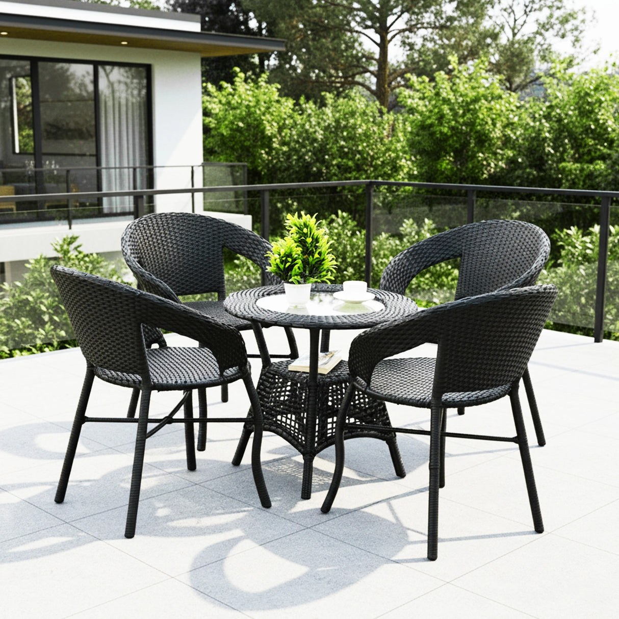 5-Piece Outdoor Rattan Wicker Patio Bistro Set