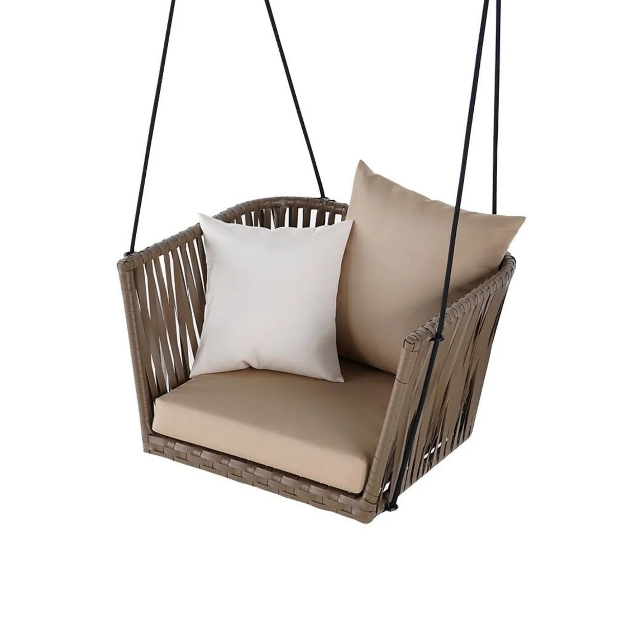 Traditional Porch Outdoor Rattan Garden Swing Chair with Beige Cushion
