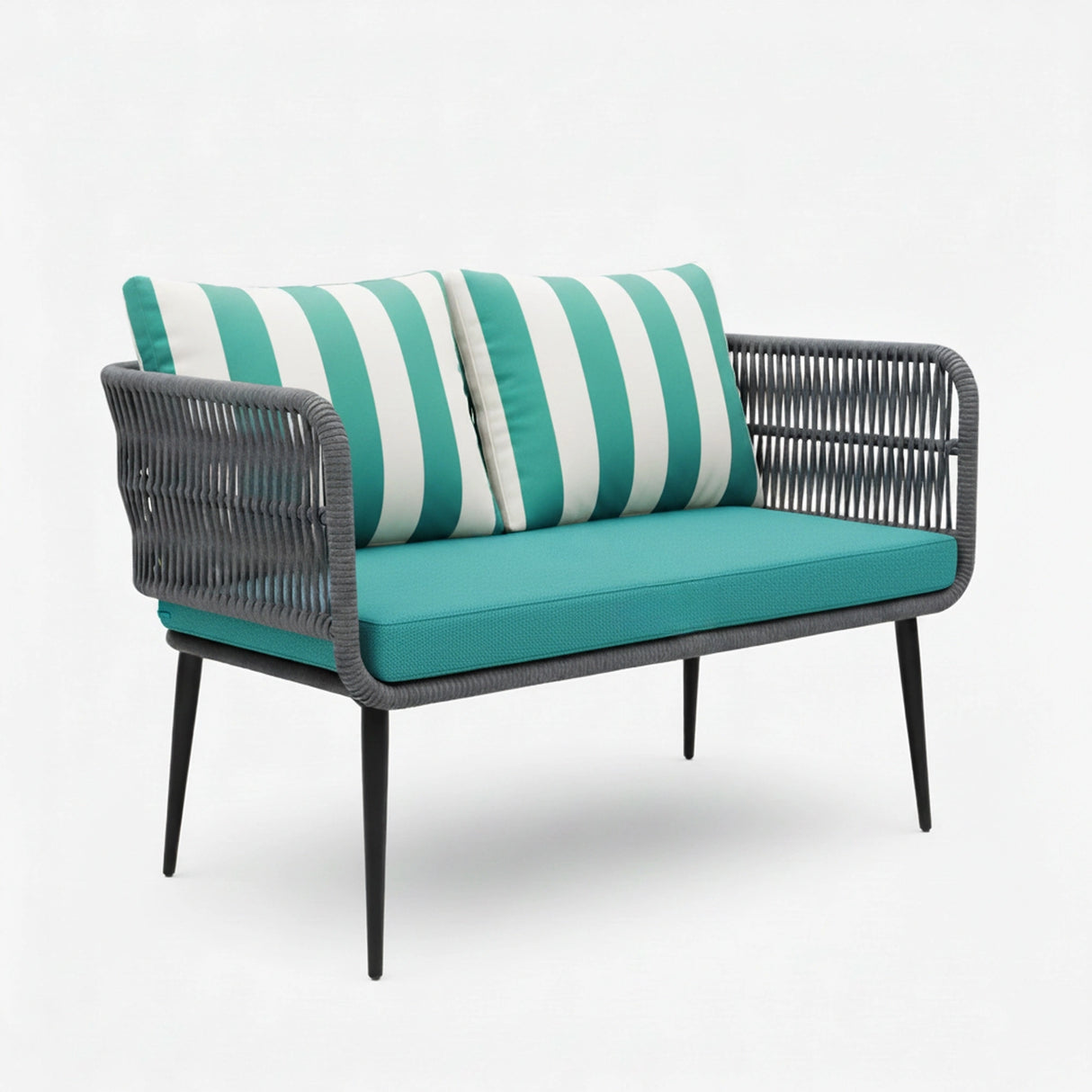 Outdoor 4-Seater Rope Conversation Set(Grey & Sky-blue)