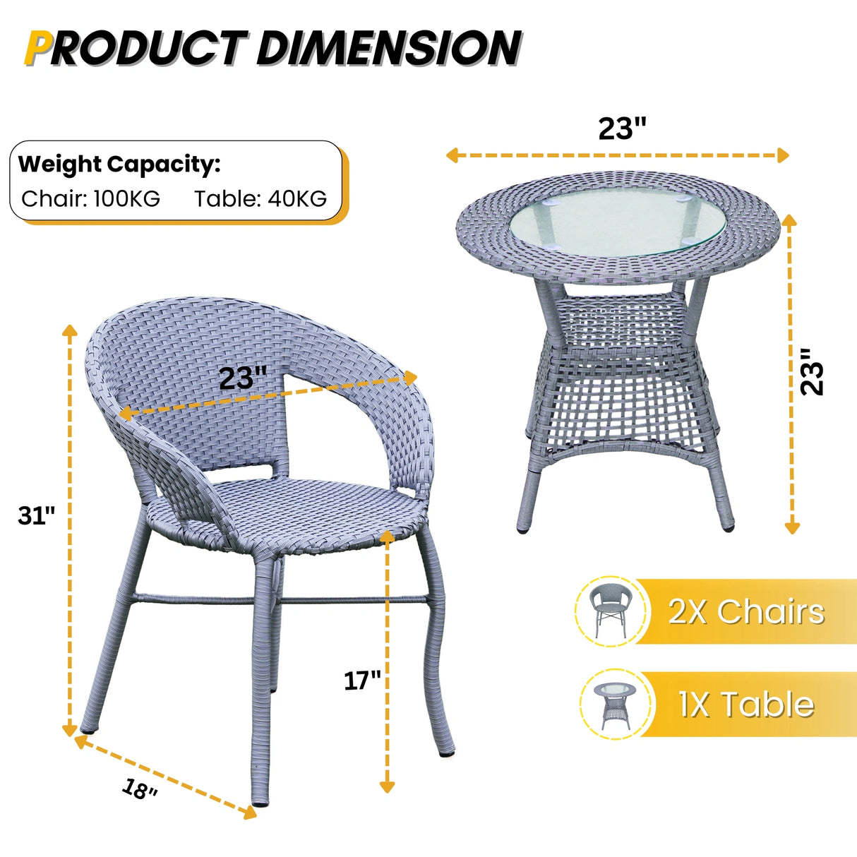 3-Piece Outdoor Rattan Wicker Patio Bistro Set