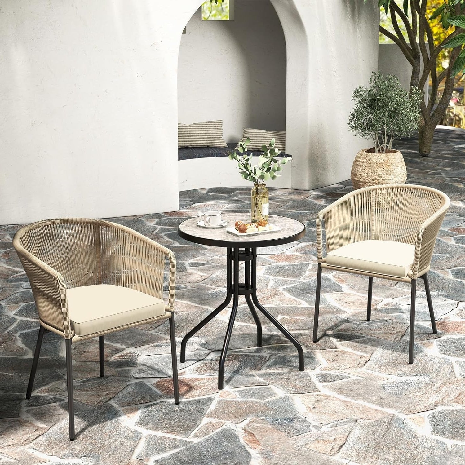2-Piece Outdoor Rope Patio Dining Chairs
