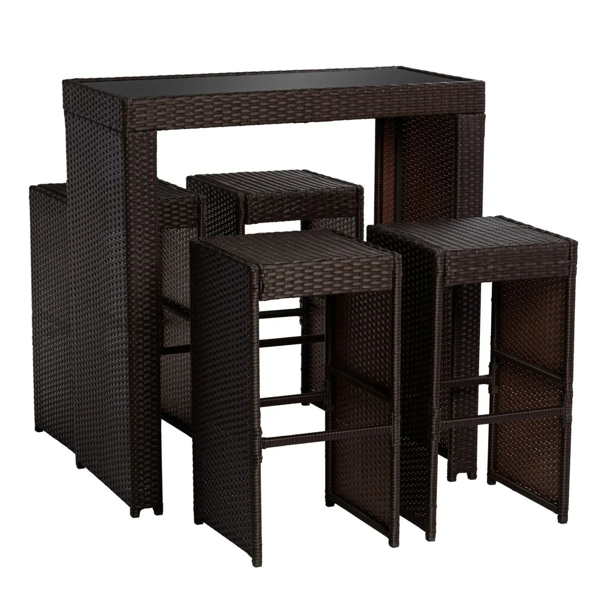 5-Piece Outdoor Rattan Wicker Bar Set with Glass Top Table