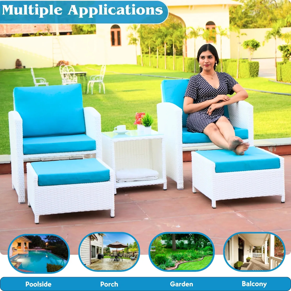 Outdoor 5 Piece Patio Wicker All Weather Sectional Furniture Set