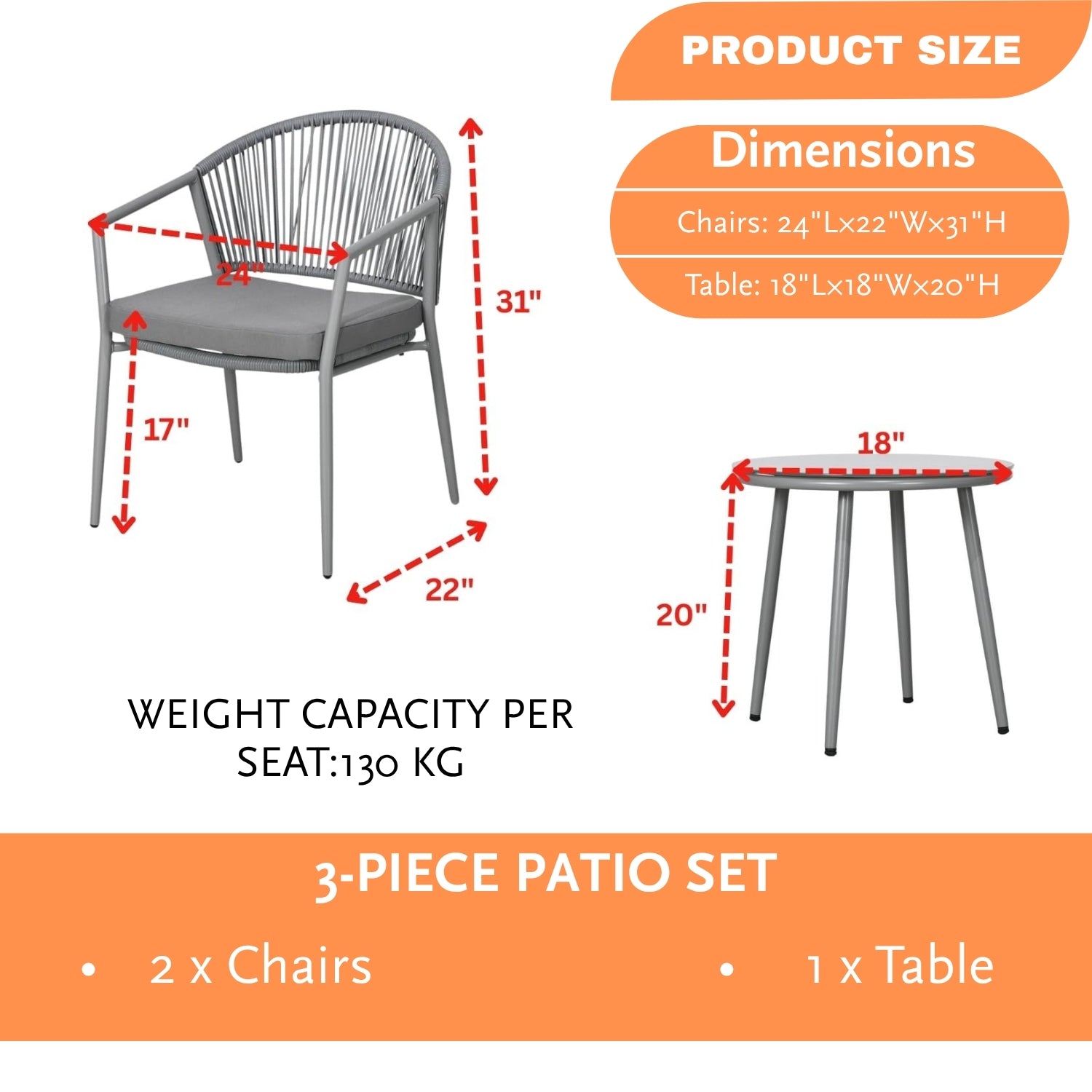 3 Piece Garden Outdoor Rope Patio Set
