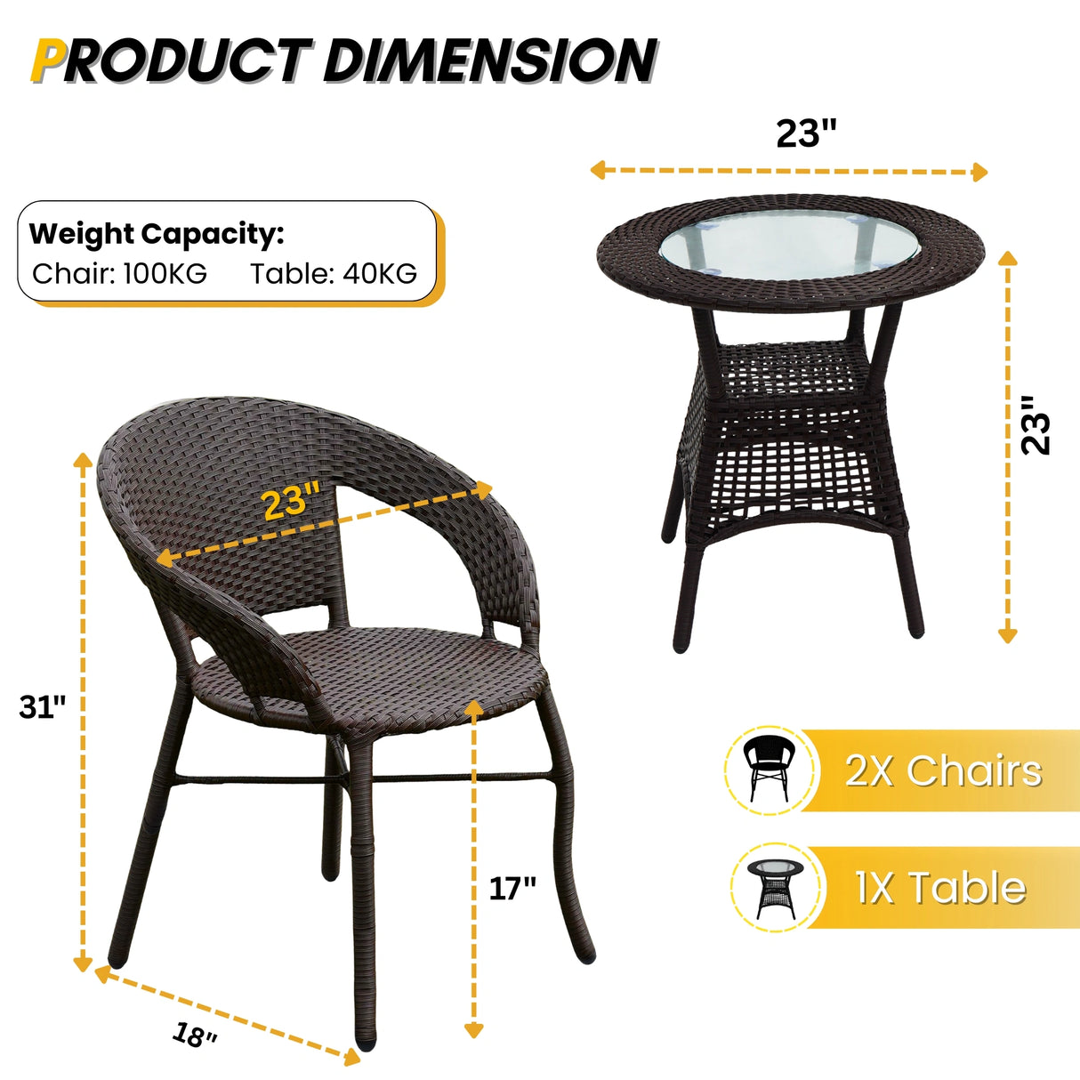3-Piece Outdoor Rattan Wicker Patio Bistro Set