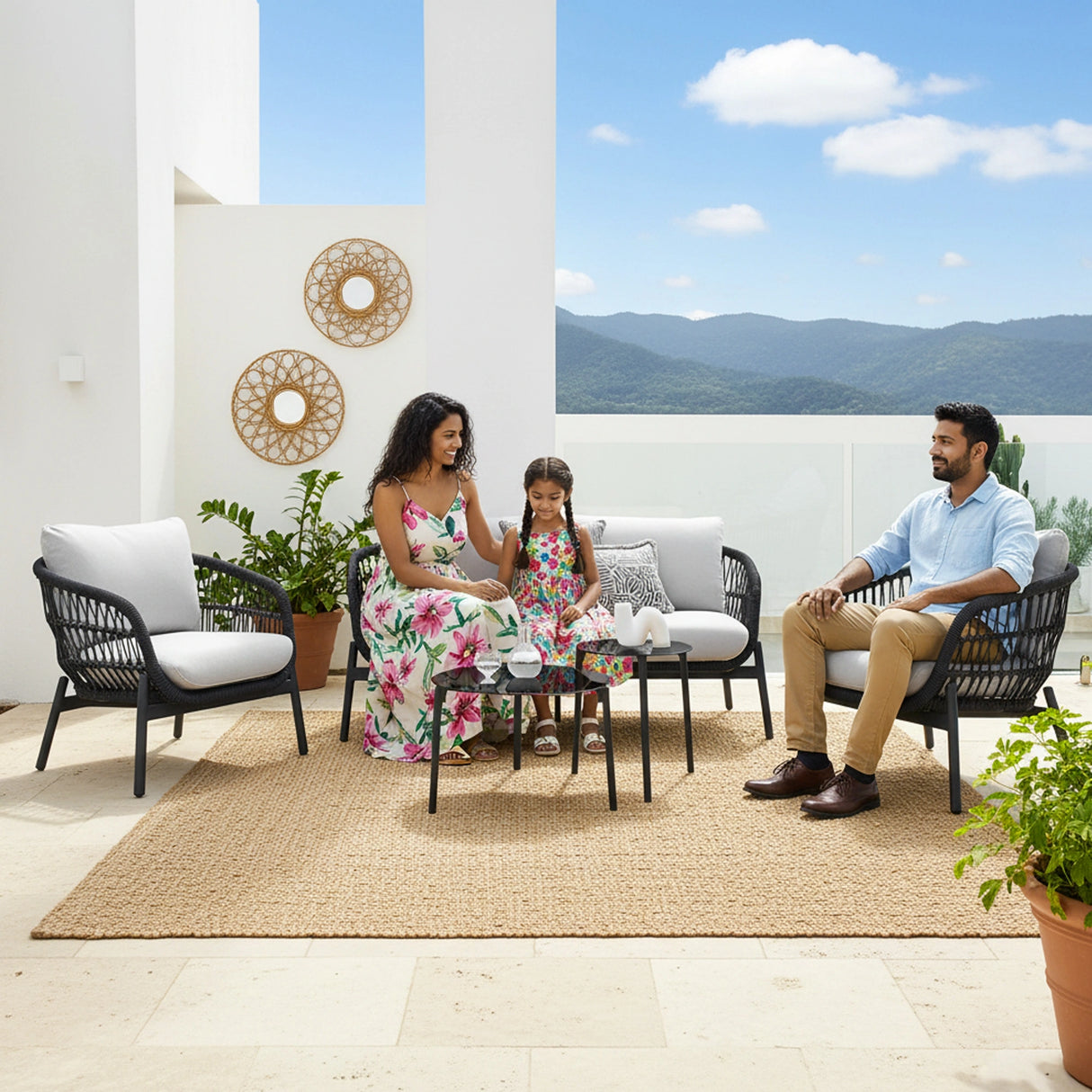 Outdoor 4 Seater Rope Conversation Sofa Set
