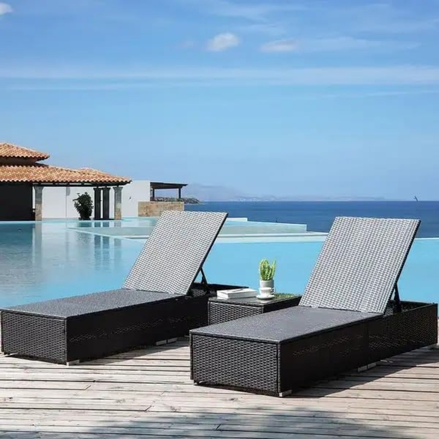 Outdoor Wicker Lounge Chairs Set of 2 With Side Table