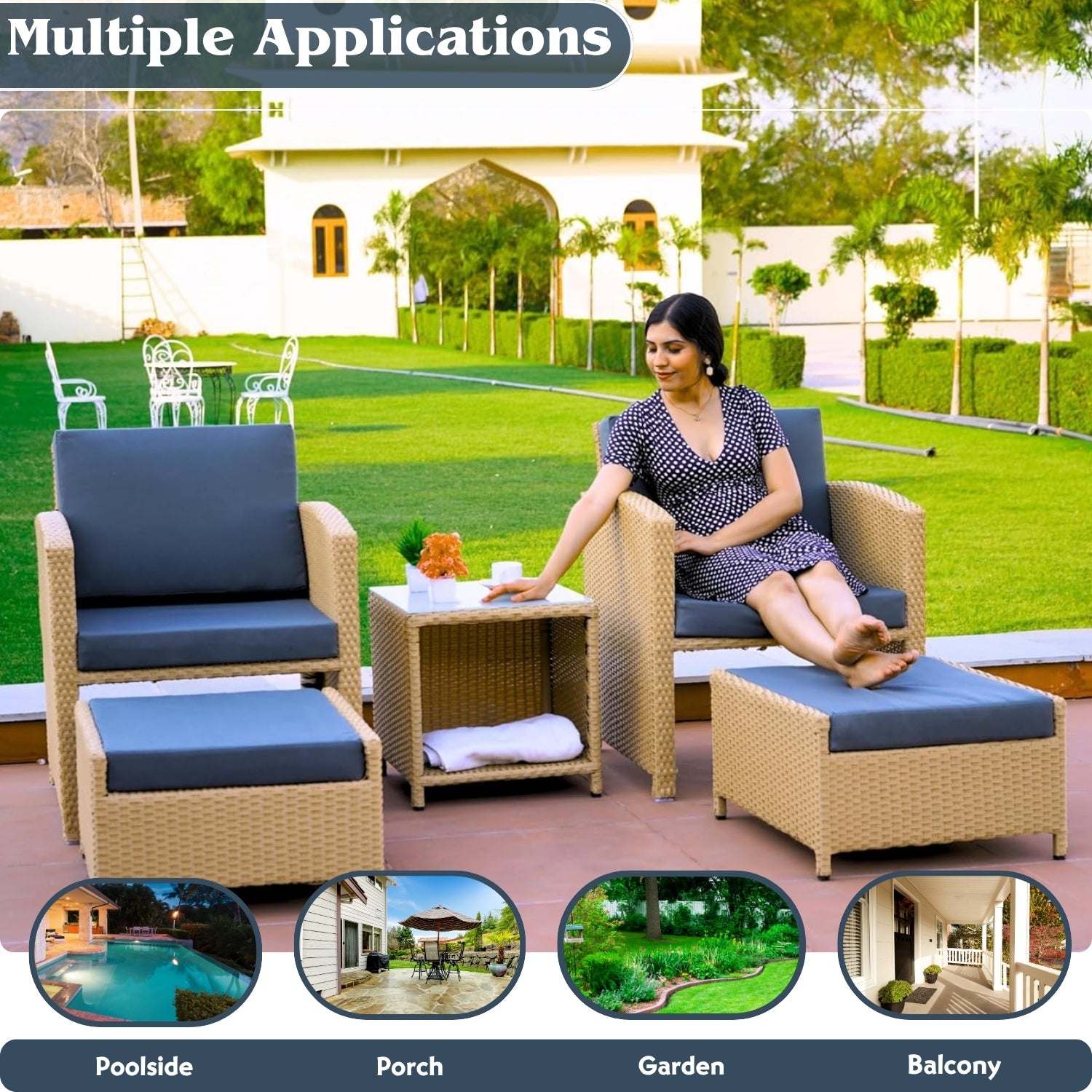 Outdoor 5 Piece Patio Wicker All Weather Sectional Furniture Set