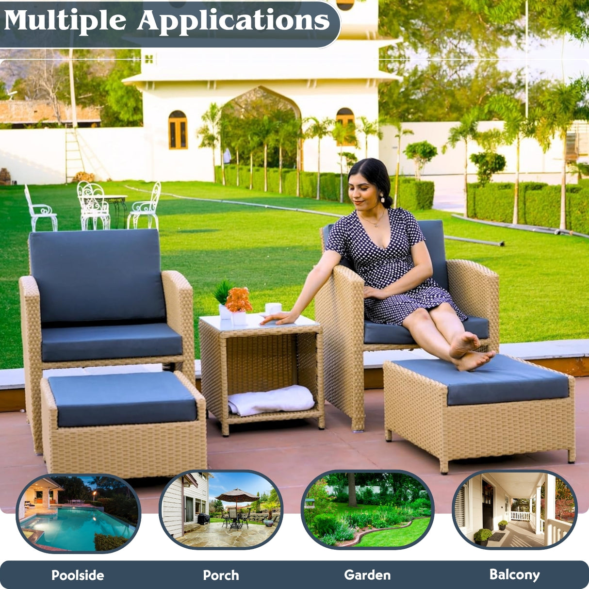 Outdoor 5 Piece Patio Wicker All Weather Sectional Furniture Set