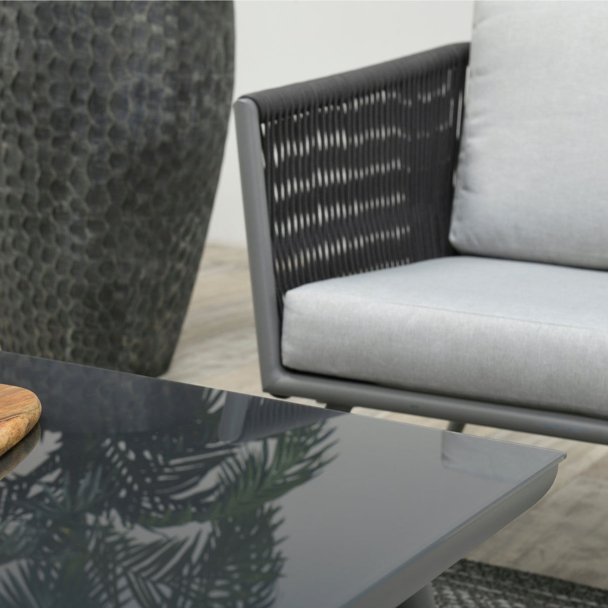 5-Seater Outdoor Rope Patio Sofa Set with Glass Top Tables (Black & Grey)