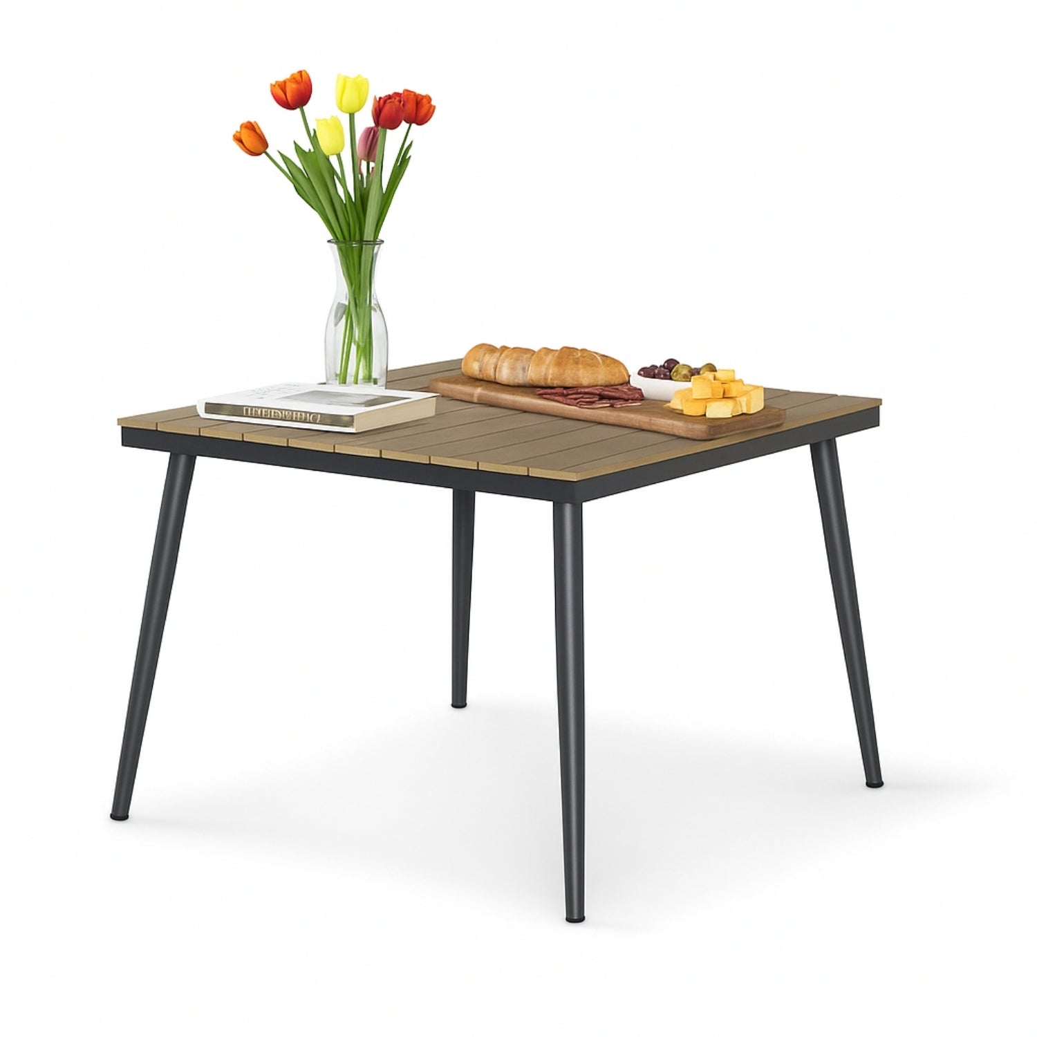 5-Piece Outdoor Patio Dining Set With Wooden Tabletop