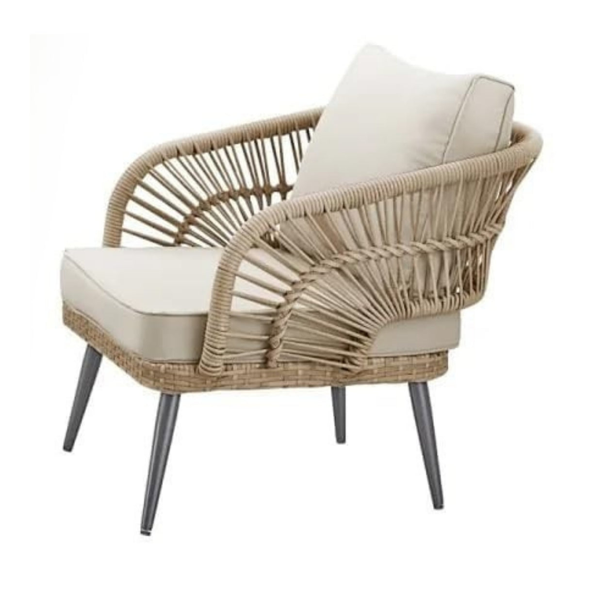 Outdoor Rope 4-Piece Patio Sofa Set with Glass Top Table (Beige/Cream)
