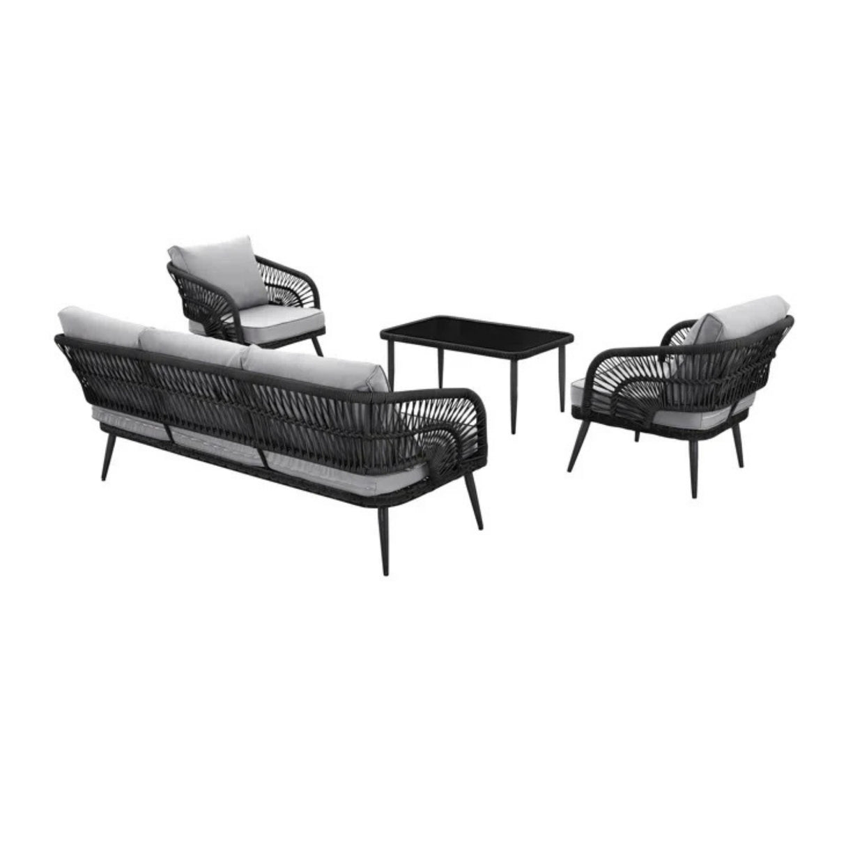 Outdoor Rope Conversation Patio Sofa Set (Black /Light Grey)