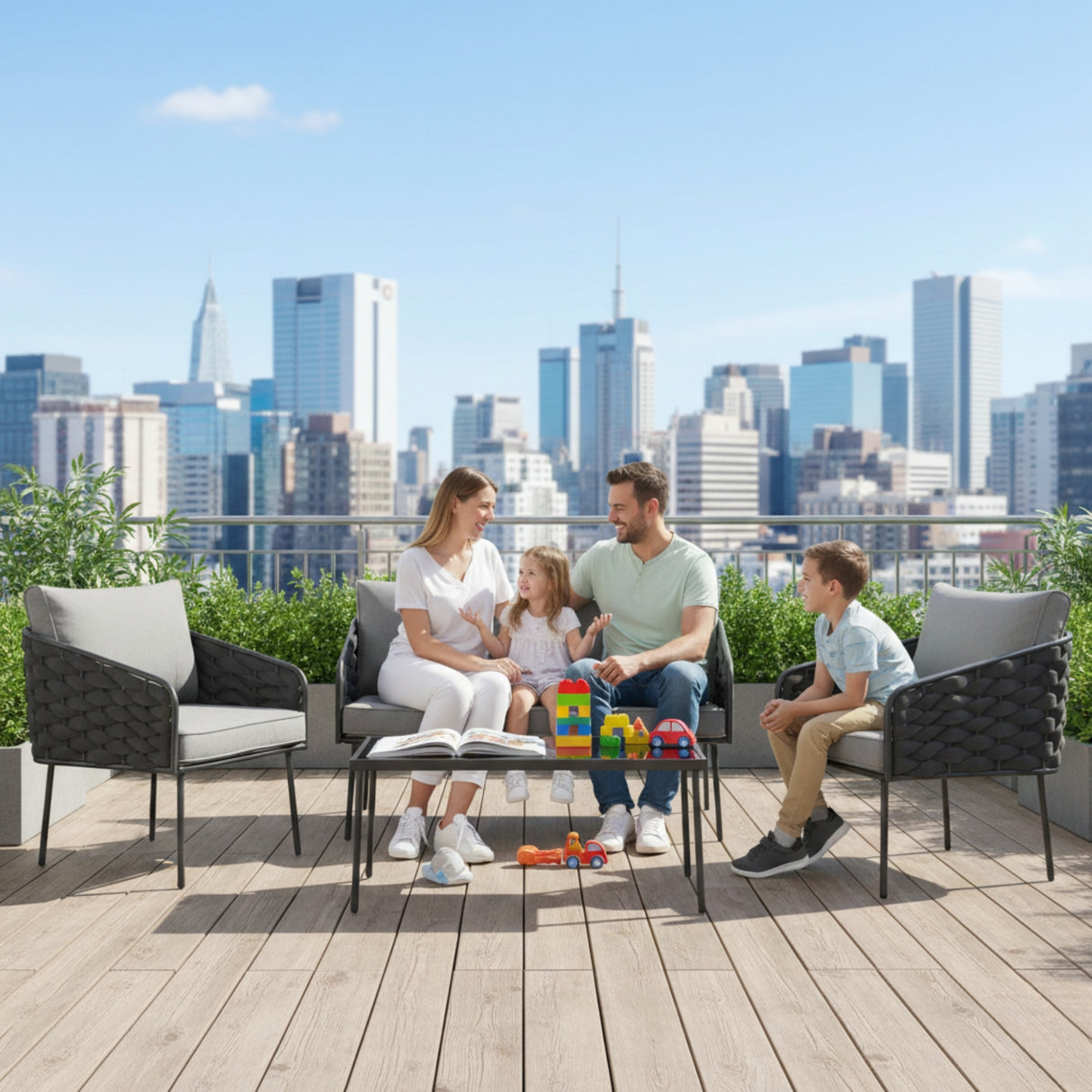 Outdoor Rope Sofa Set With Glass Top Table