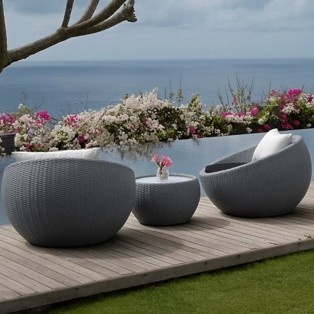 Outdoor Rattan Wicker 3-Piece Conversation Set
