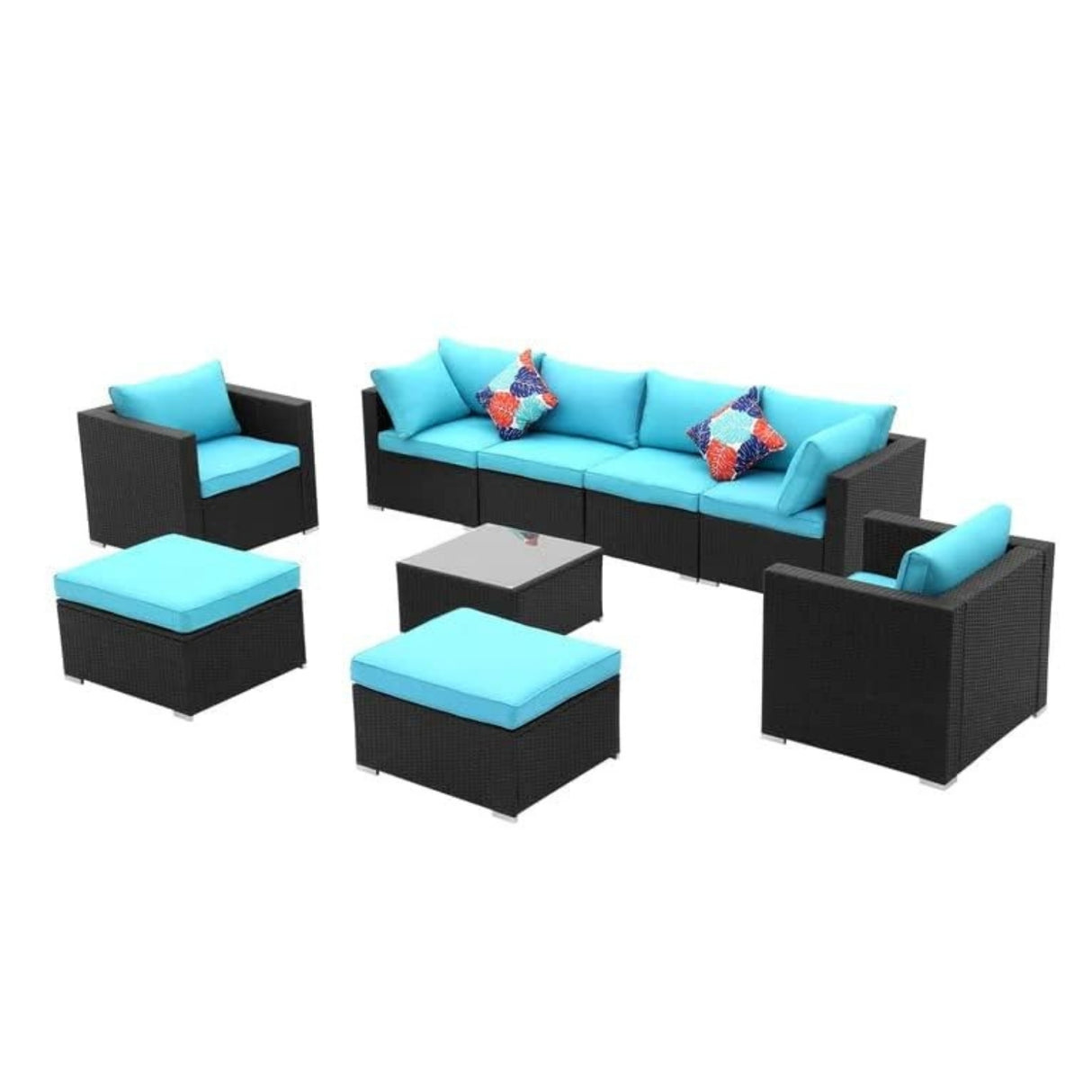 6-Piece Outdoor Conversation Set (Black & Sky-Blue)
