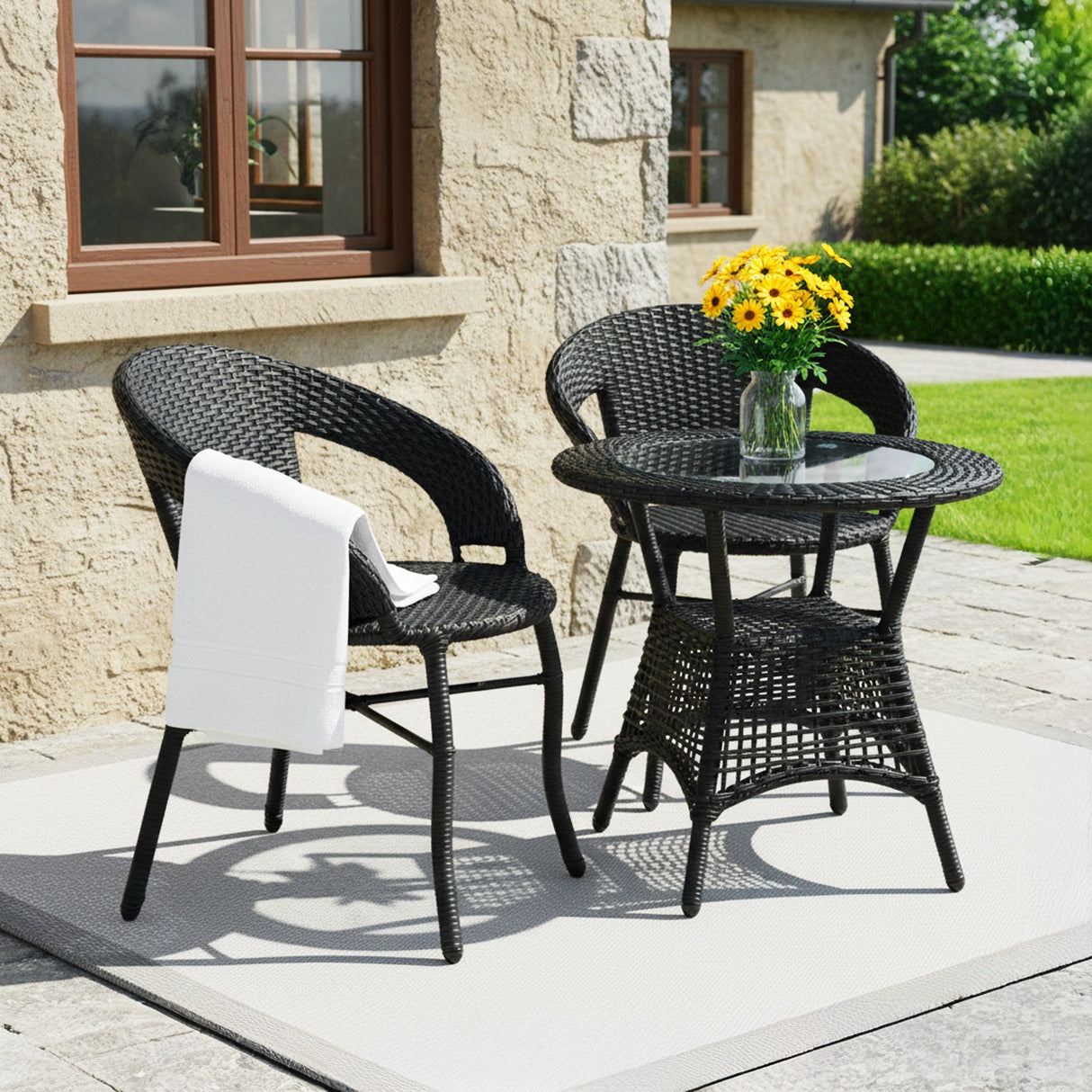 3-Piece Outdoor Rattan Wicker Patio Bistro Set