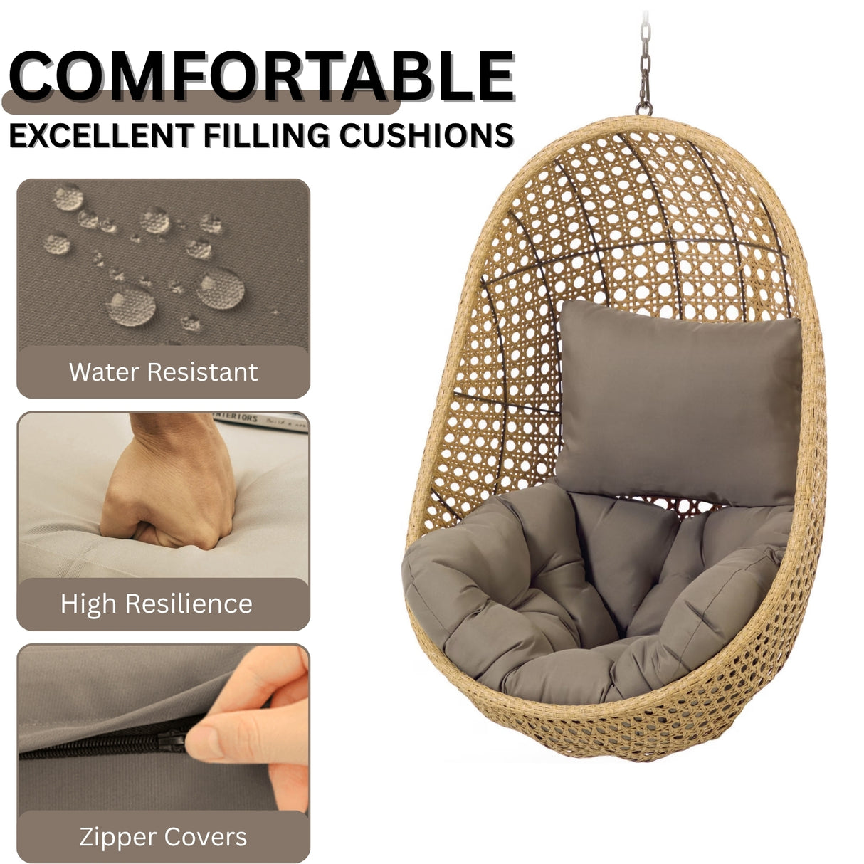Hanging Egg Swing Chair (Beige and Dark Grey)