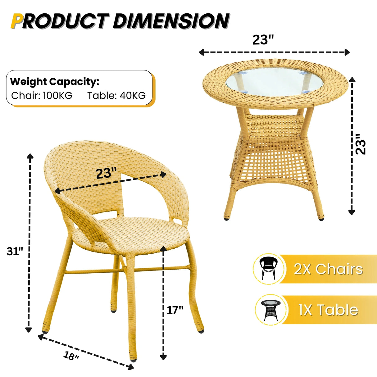 3-Piece Outdoor Rattan Wicker Patio Bistro Set