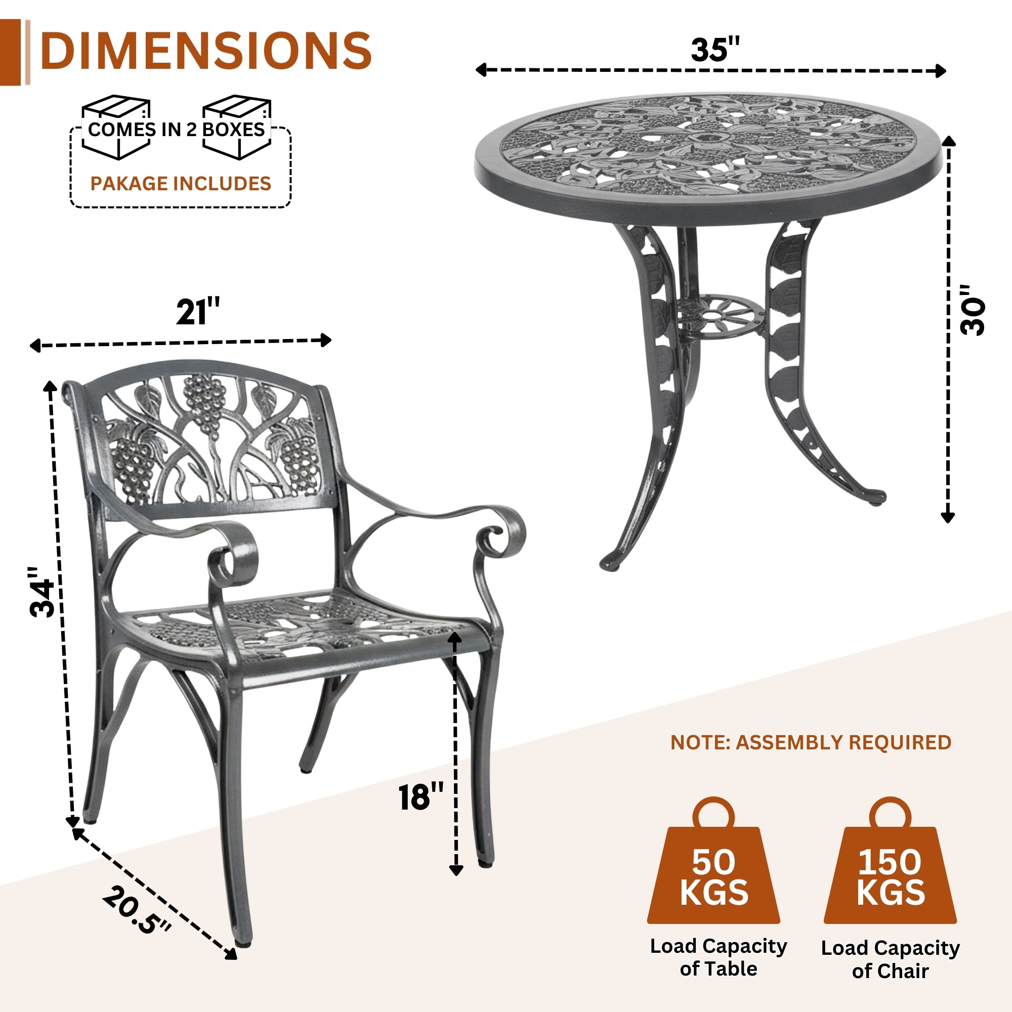 Outdoor 3-Piece Cast Aluminum Patio Bistro Set (Grey)