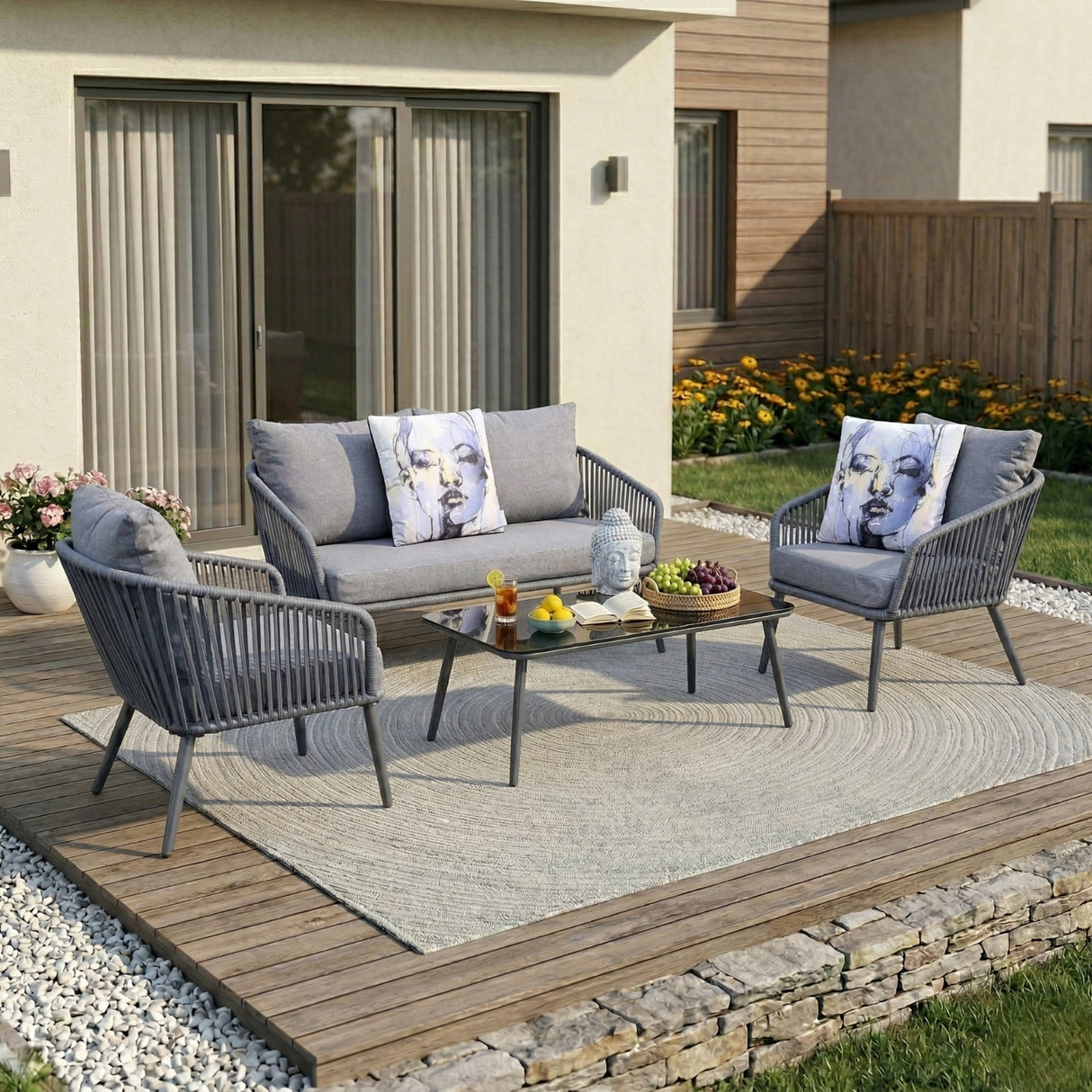 4 Piece Outdoor All-Weather Rope Sofa Set