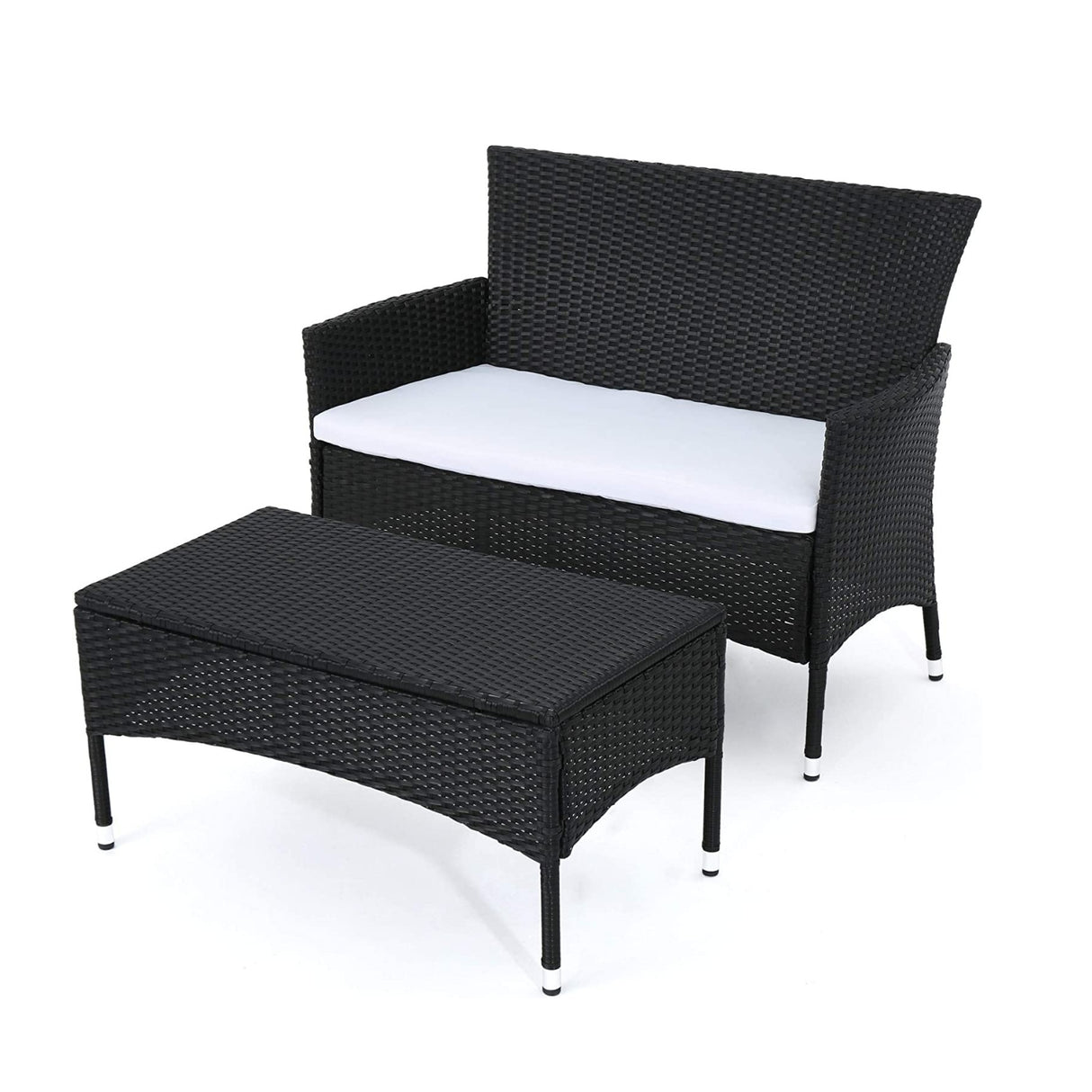 2-Piece Outdoor Rattan Wicker Loveseat Sofa