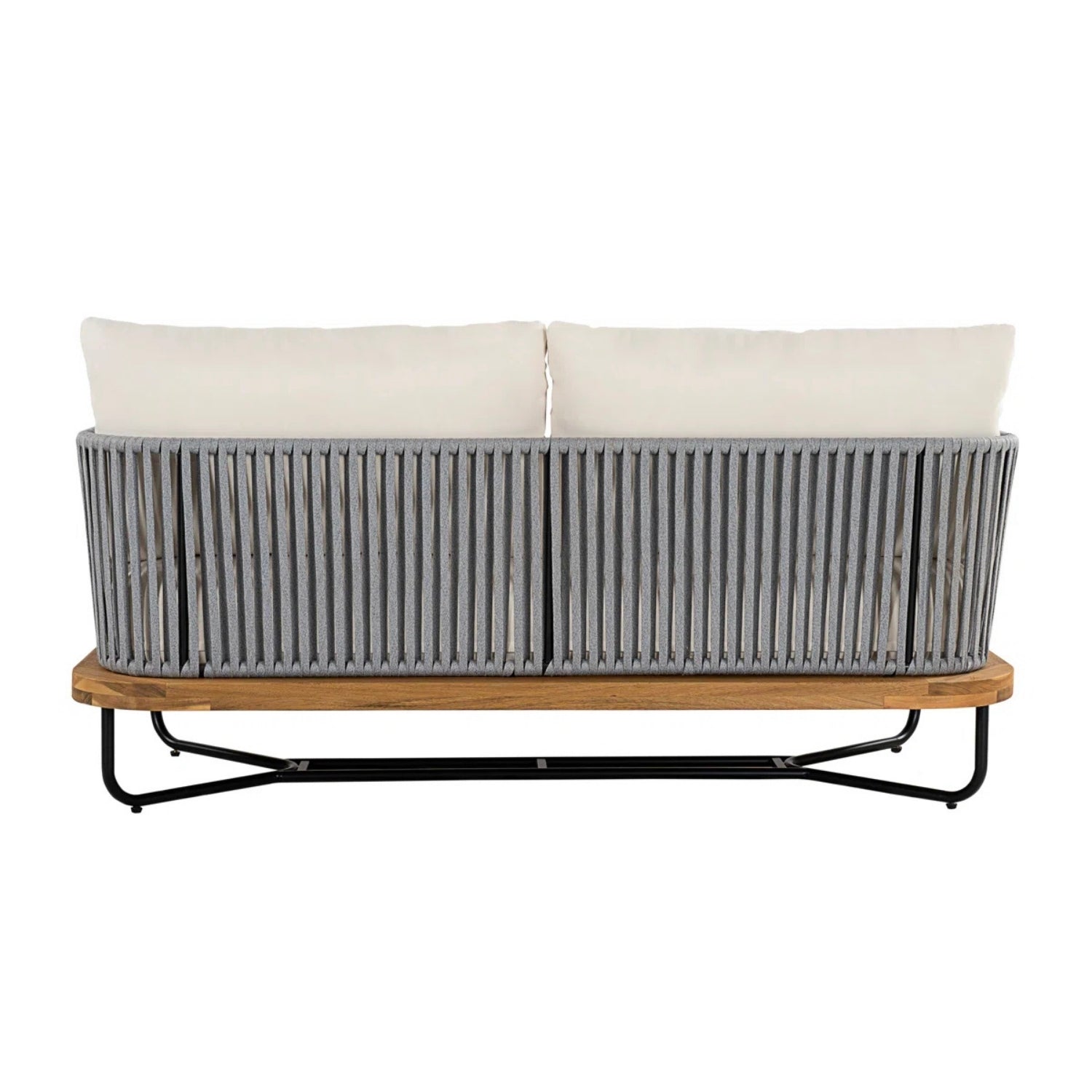 Outdoor 4-Piece Rope Woven Conversation Sofa Set with Wooden Top Table