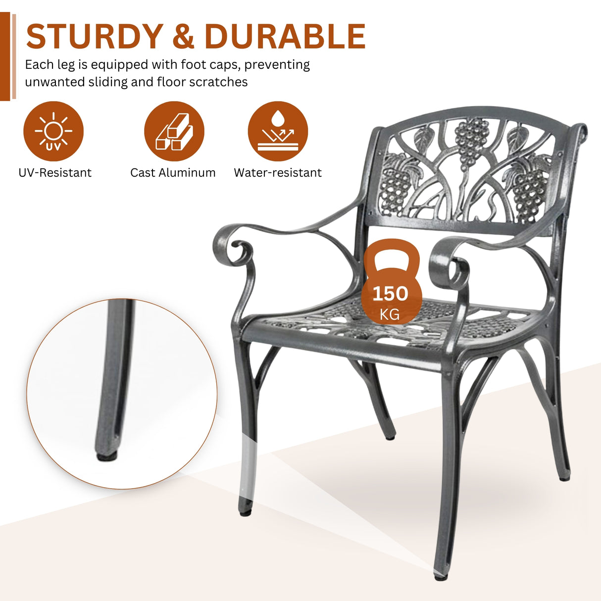 Outdoor 4-Piece Cast Aluminum Patio Bistro Set (Grey)