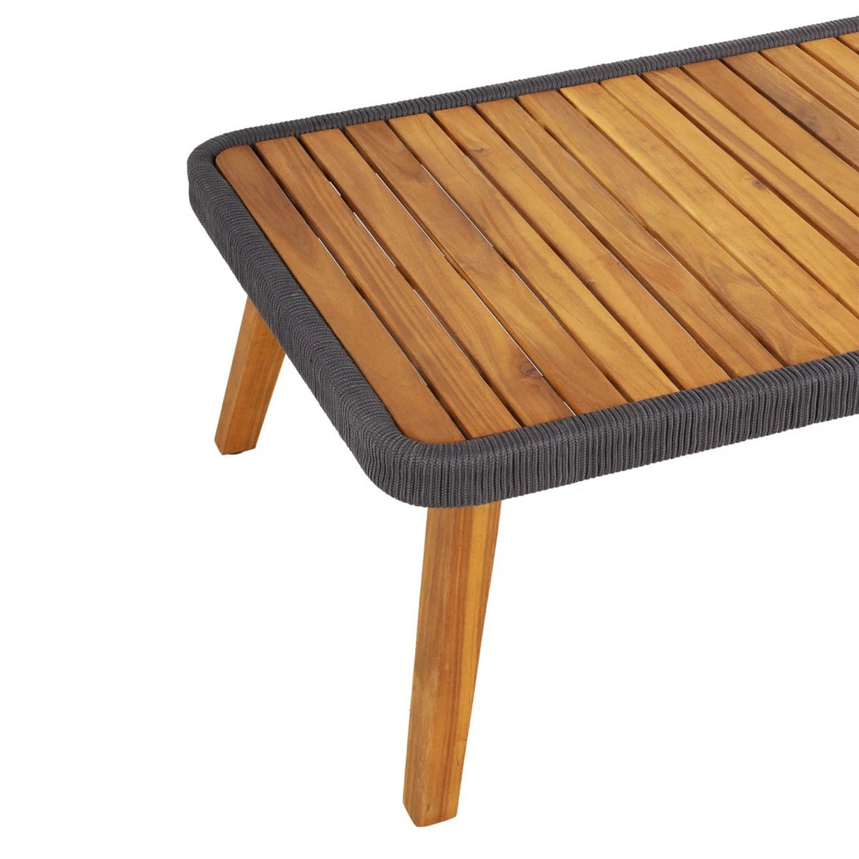 4-Piece Outdoor Rope Patio Furniture Set with Wood-Top Table