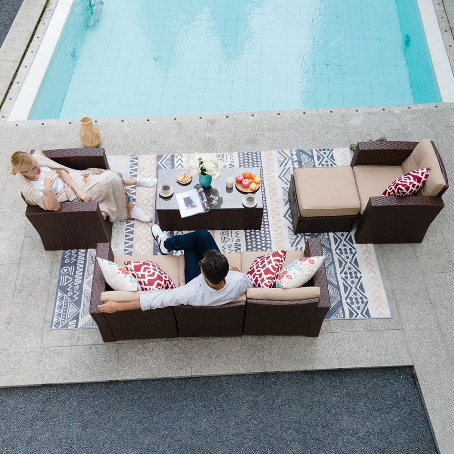 Outdoor Rattan Wicker Sectional 6-Seater Sofa Set