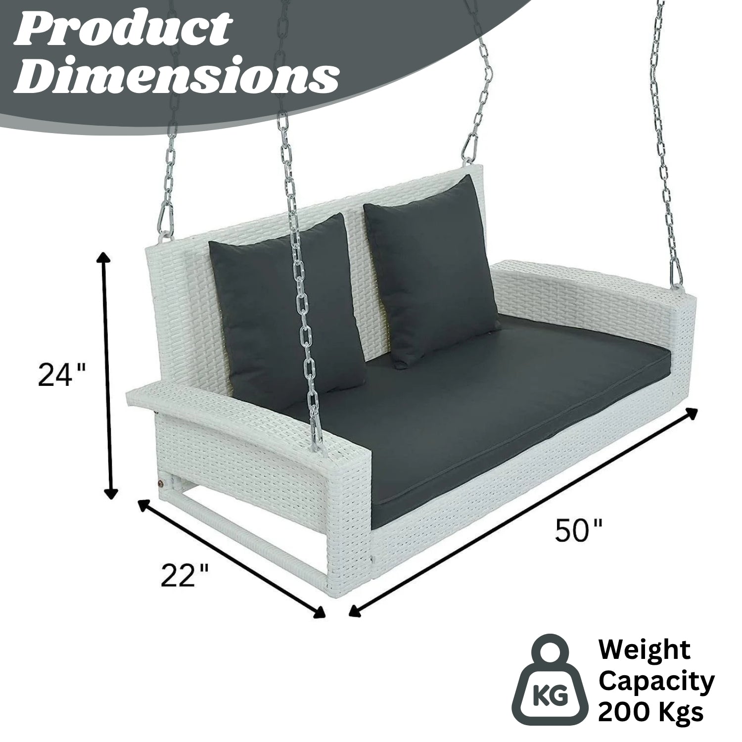 White Rattan Wicker Two Seater Sofa Swing