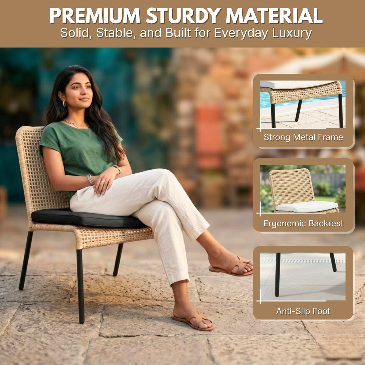 Outdoor Wicker 3-Piece Patio Furniture Set with Wooden Top Table