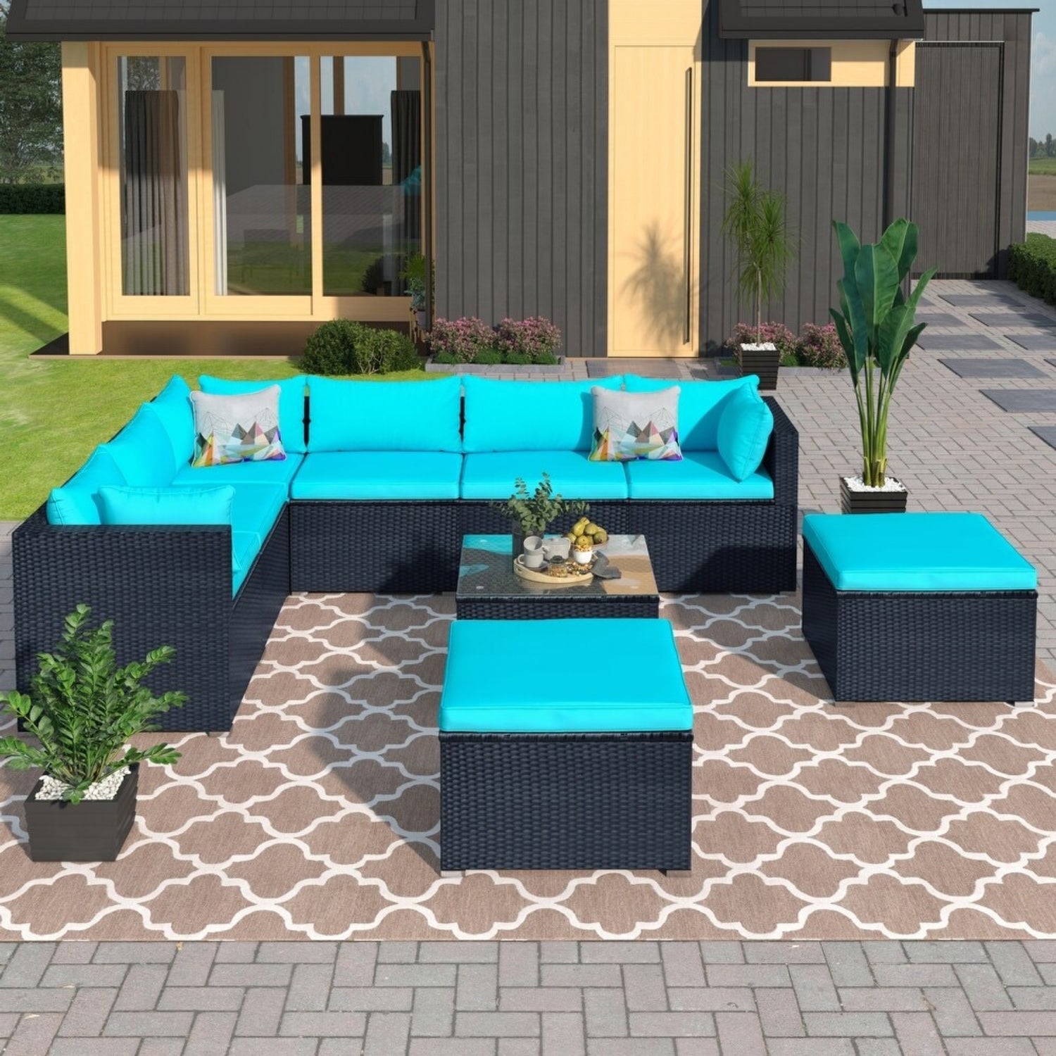 5-Piece Outdoor Wicker Furniture Set Modern Outdoor L-Shaped