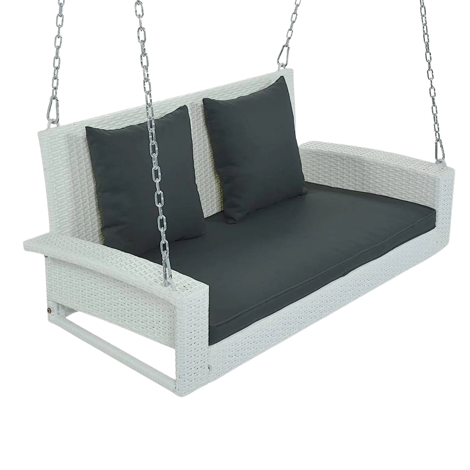 White Rattan Wicker Two Seater Sofa Swing