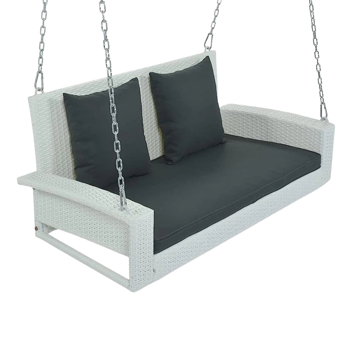 White Rattan Wicker Two Seater Sofa Swing