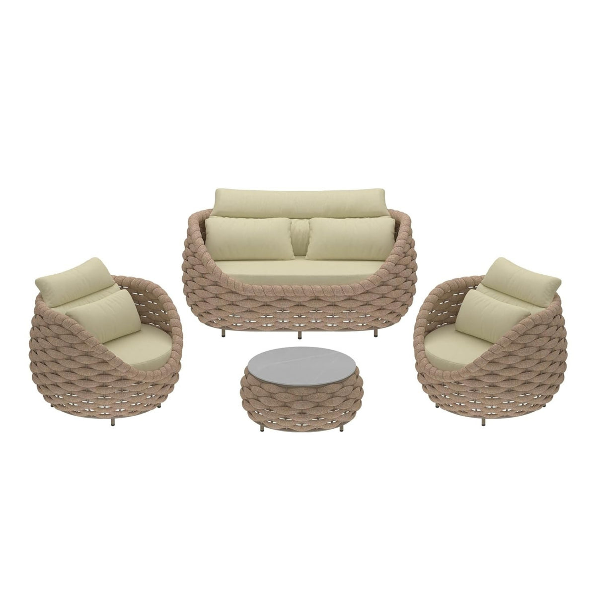 4 Piece Outdoor Rope Sofa Set (Beige & Cream)
