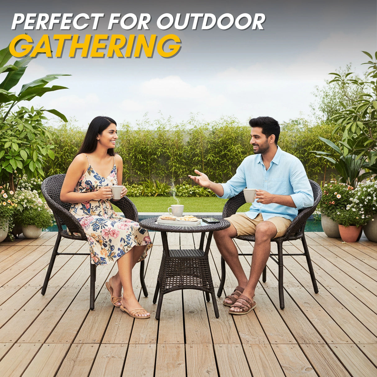 3-Piece Outdoor Rattan Wicker Patio Bistro Set