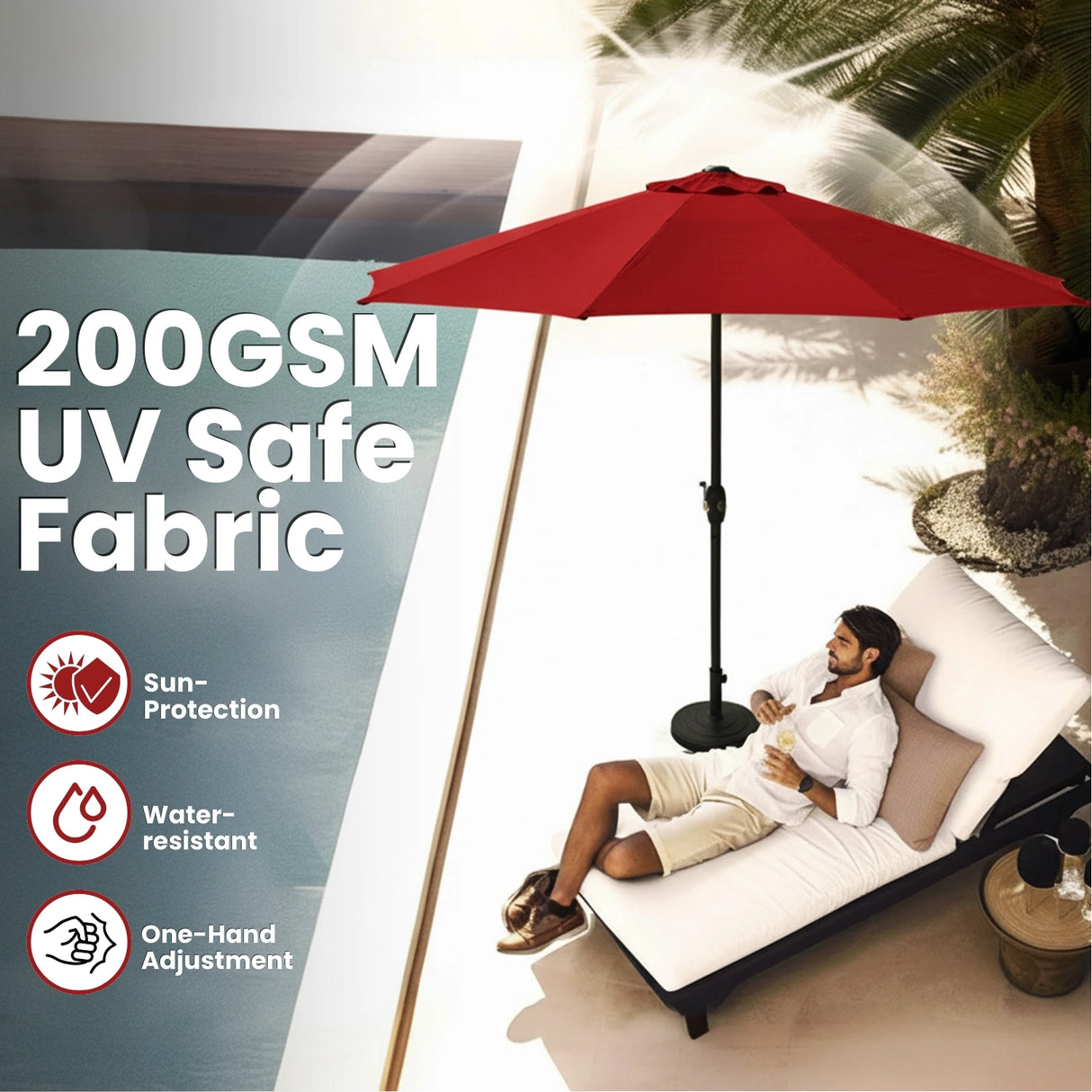 9ft Red Color Outdoor Patio Umbrella with Centre Pole