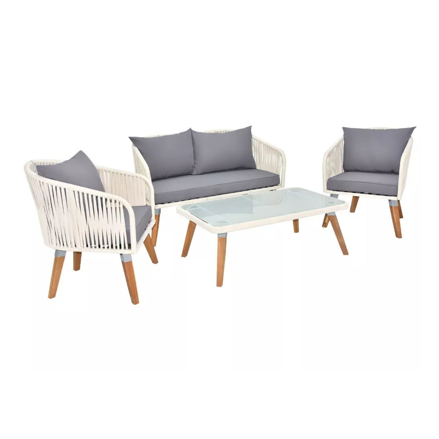 Outdoor Rope 4-Piece Sofa Set (White & Grey)