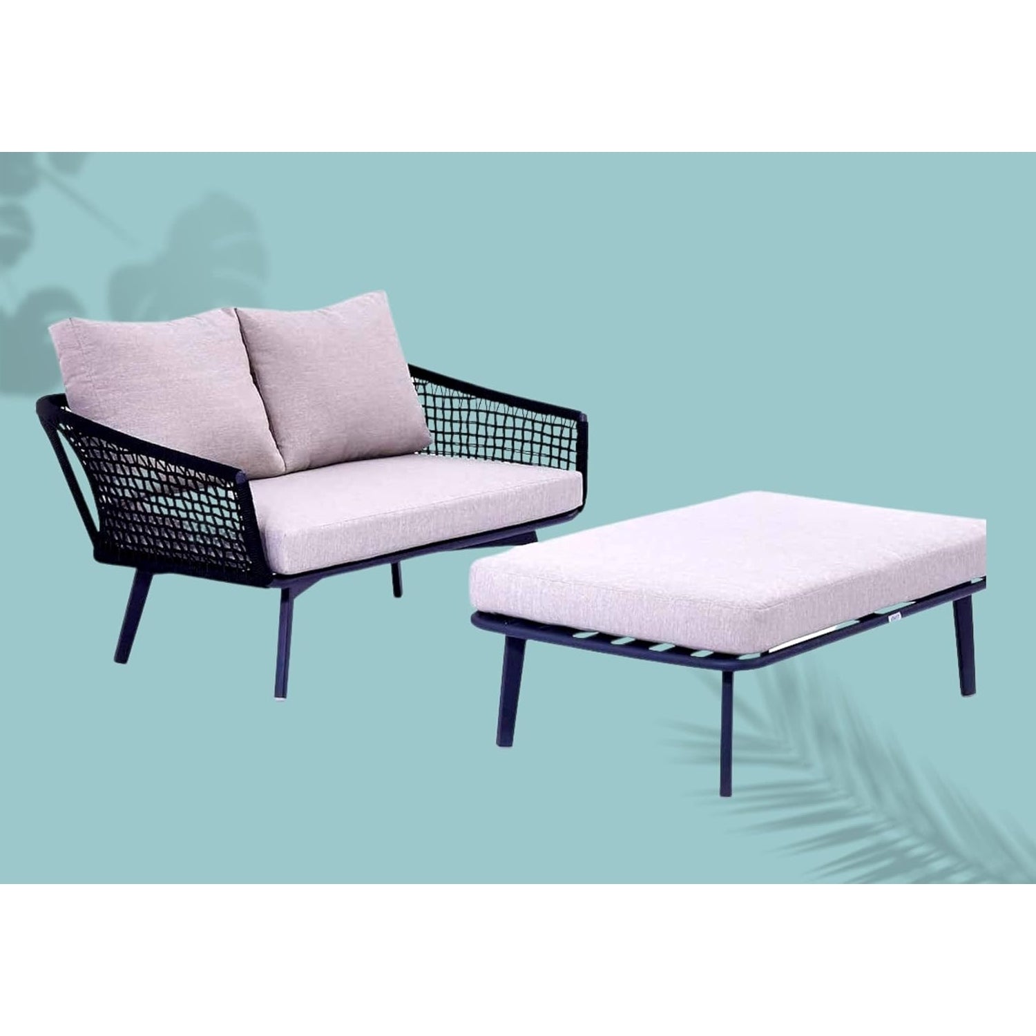 2-Piece Outdoor Rope Loveseat Sofa With Ottoman