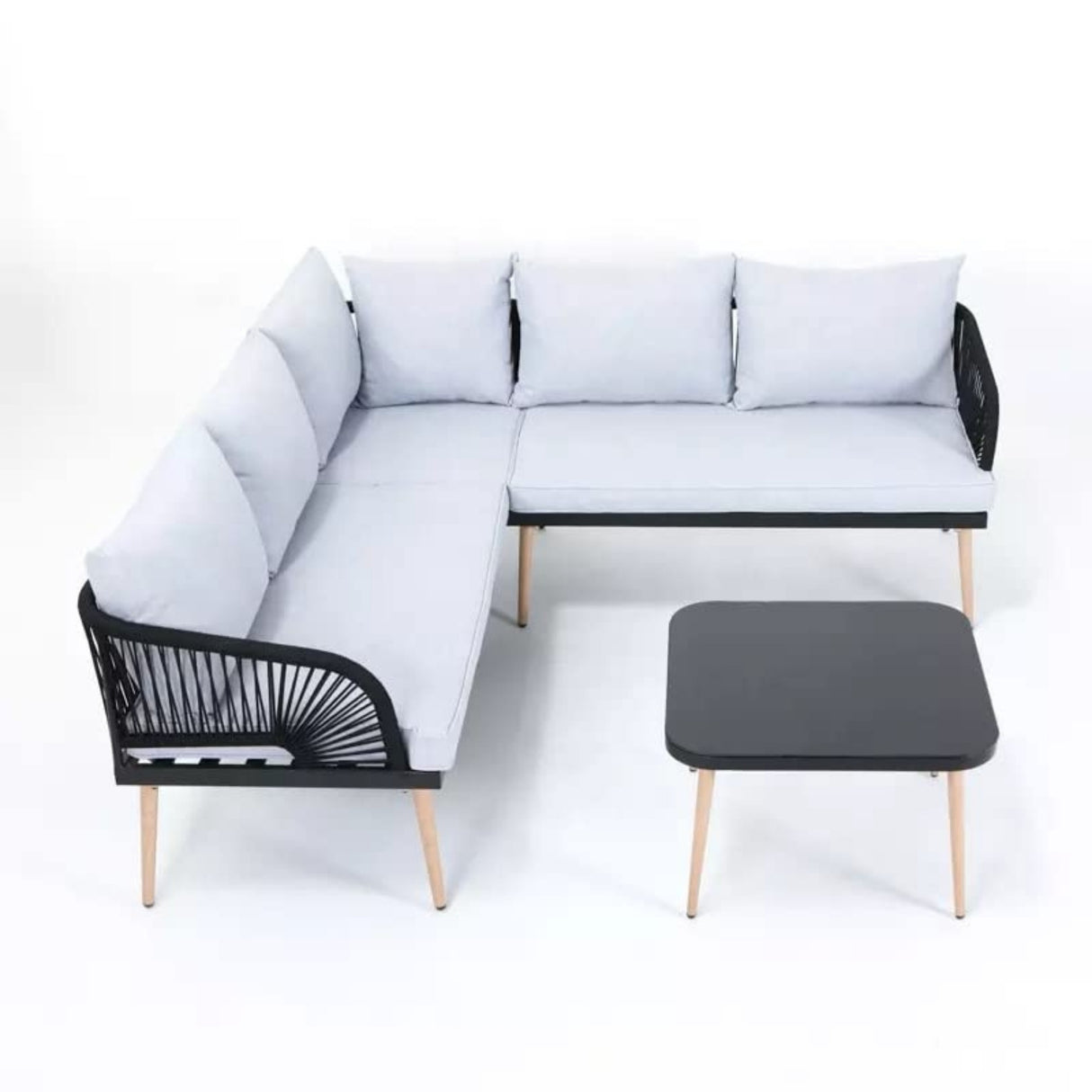 L-Shape 5 Seater Outdoor Patio Rope Conversation Set with Table