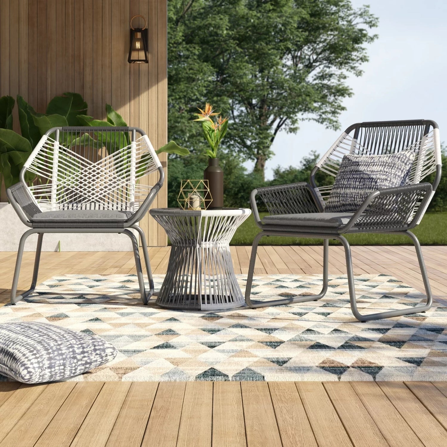 Outdoor Rope Double Tone 3-Piece Patio Set