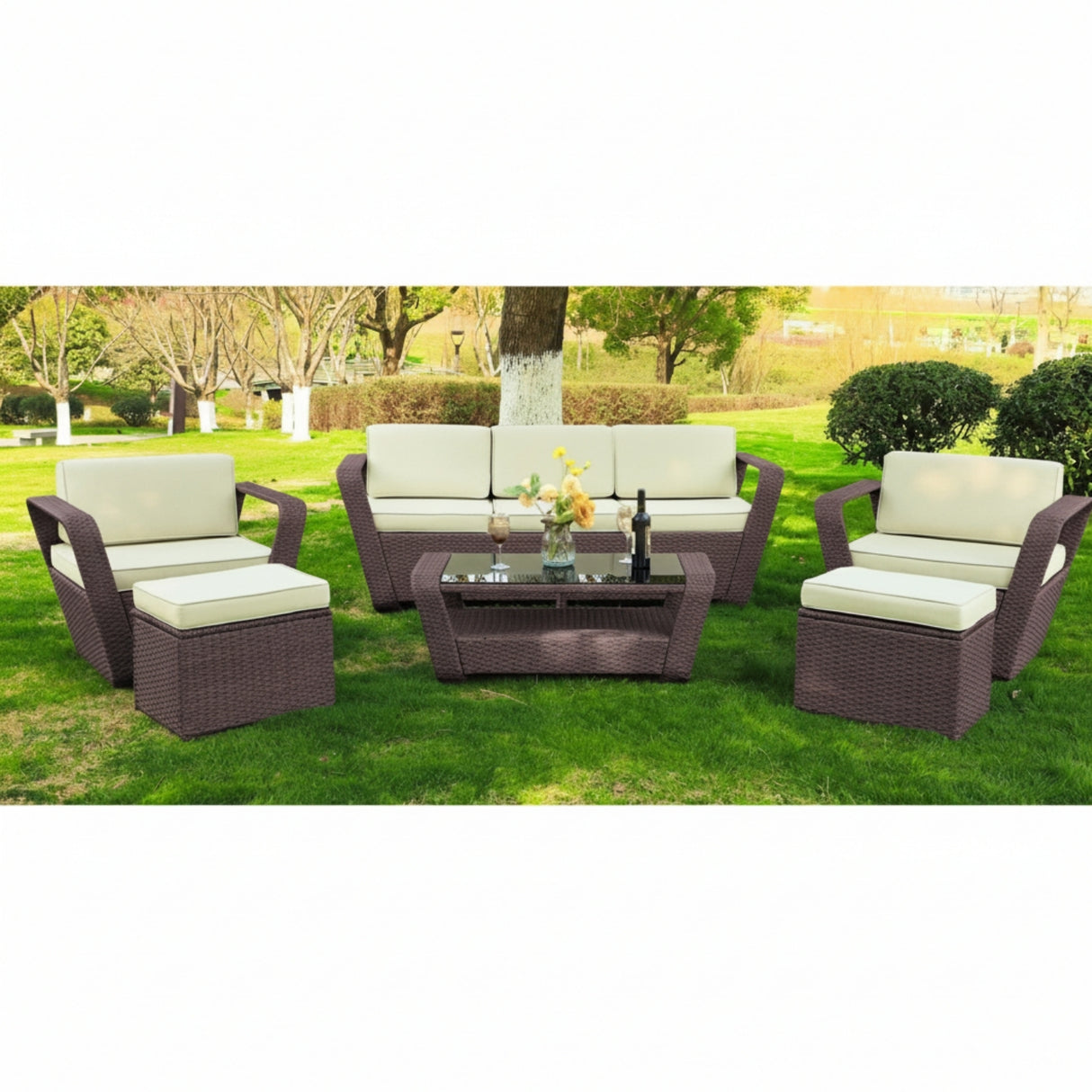 6 Piece Outdoor Wicker Conversation Furniture Set