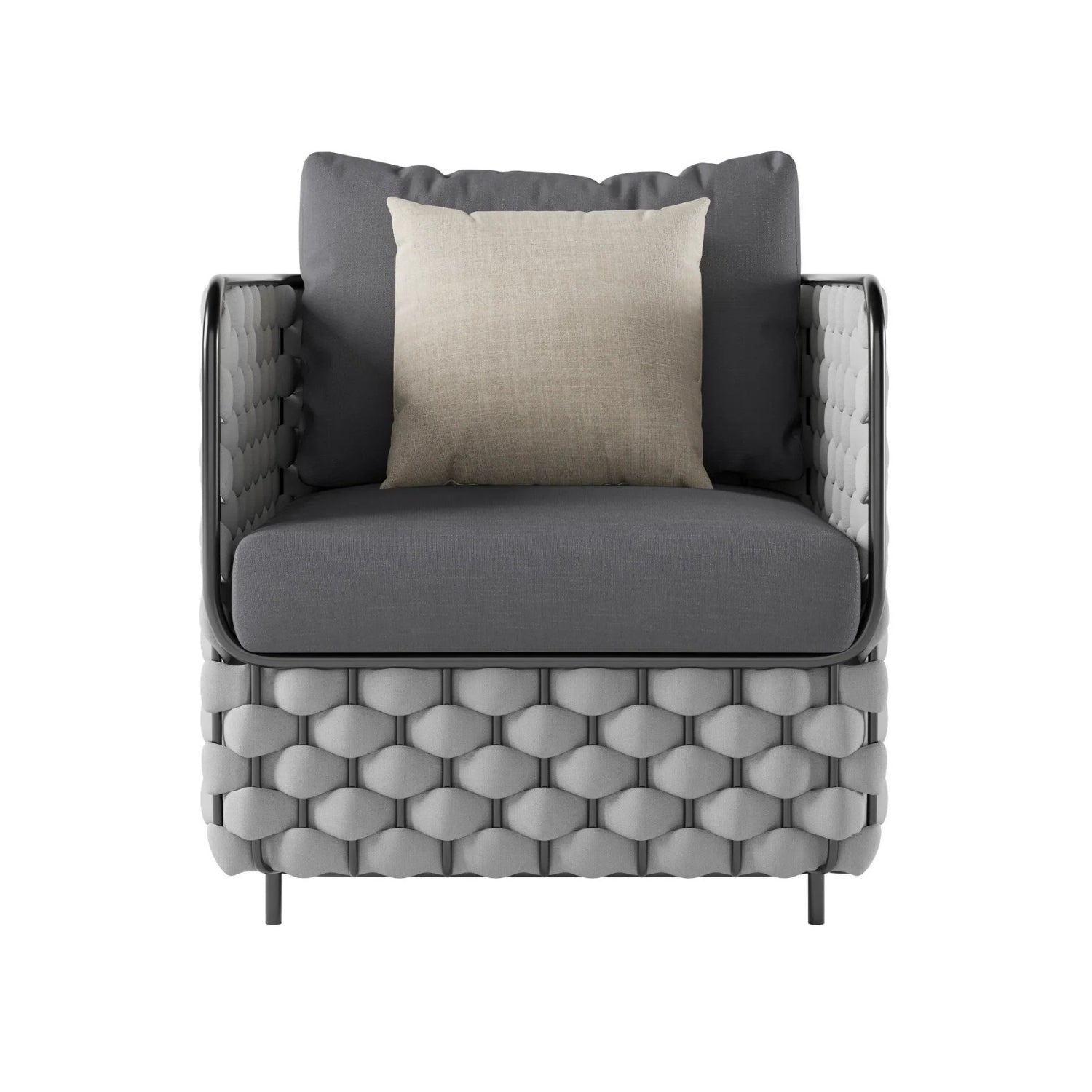4 Piece Outdoor Rope Sofa Set with Glass Top Coffee Table (Light Grey & Dark Grey)