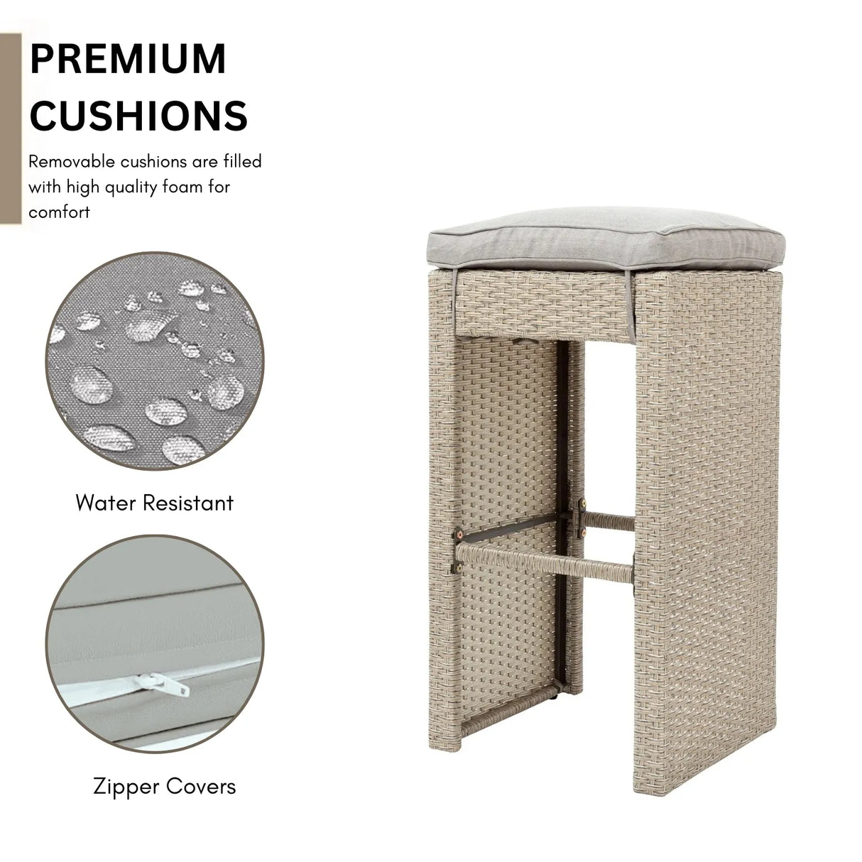 5-Piece Outdoor Rattan Wicker Bar Set with Glass Top Table