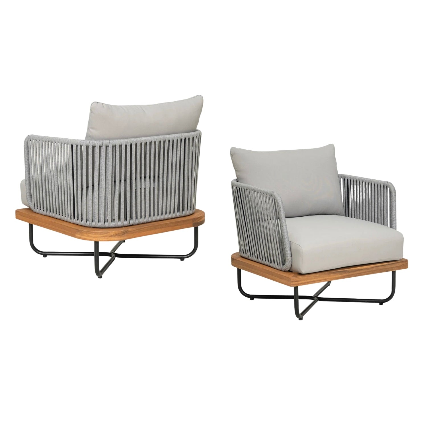 Outdoor 4-Piece Rope Woven Conversation Sofa Set with Wooden Top Table