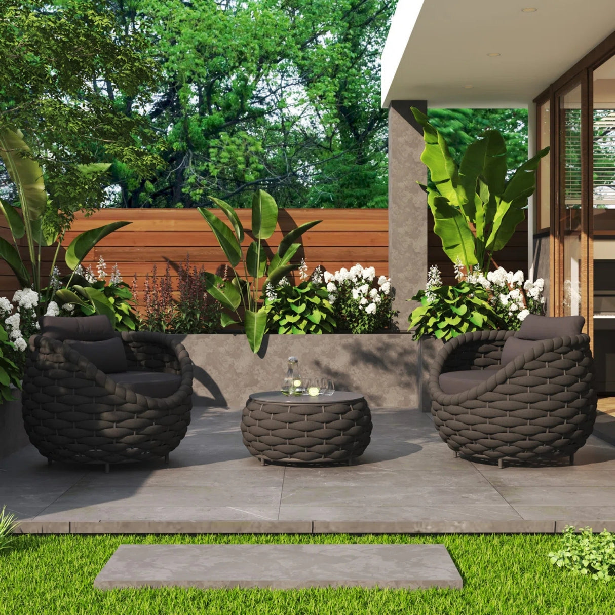 Bird’s Nest Shape 3-Piece Hand-Woven Rope Patio Set