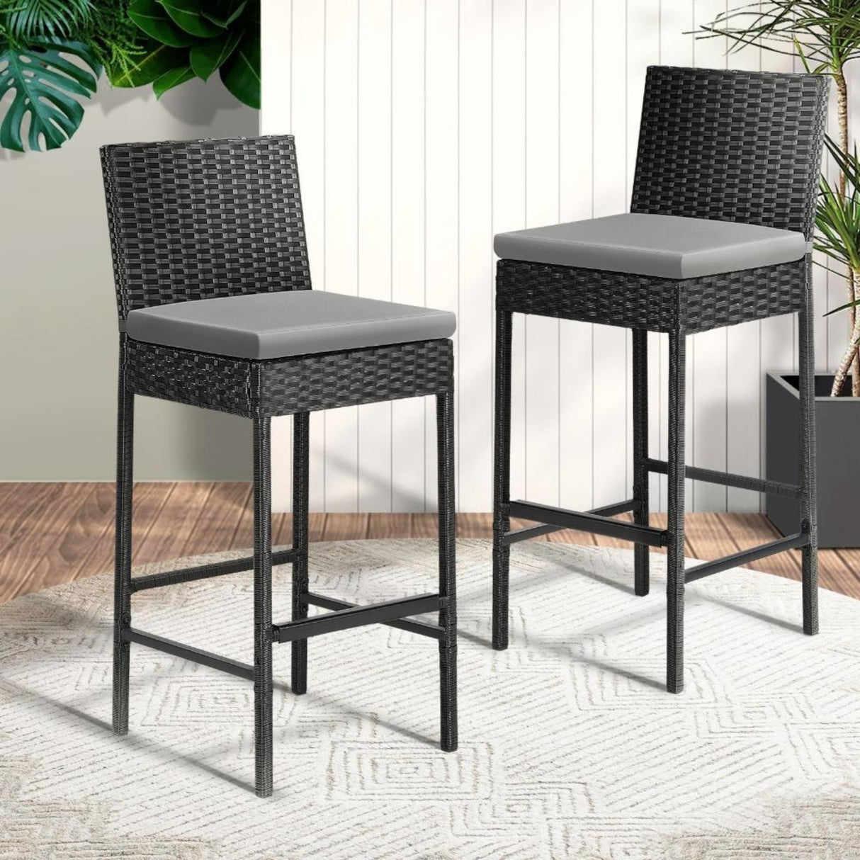 3-Piece Outdoor Rattan Wicker Bar Set with Glass Top Table