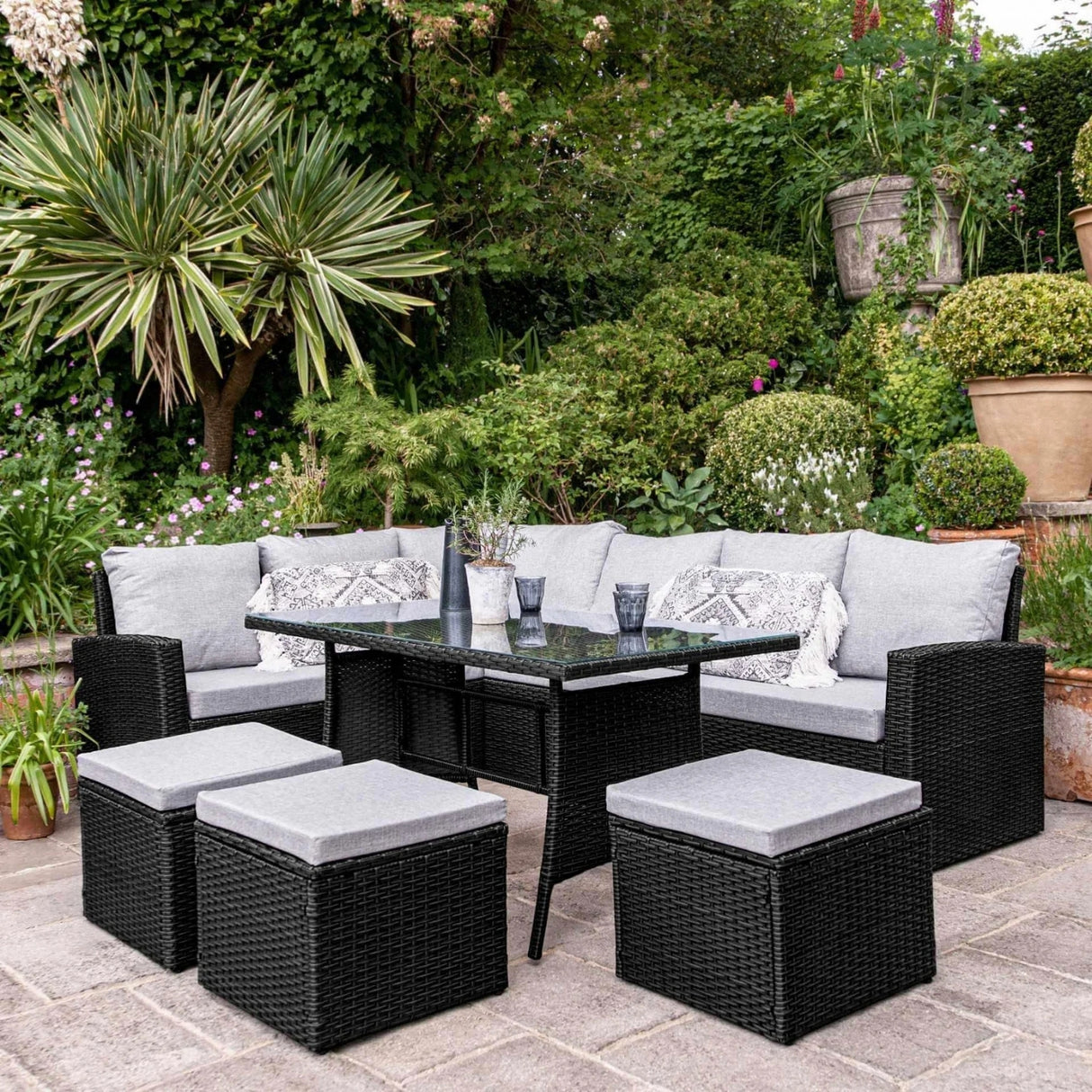 6-Piece All-Weather Wicker Patio Furniture Set (Black/Grey)