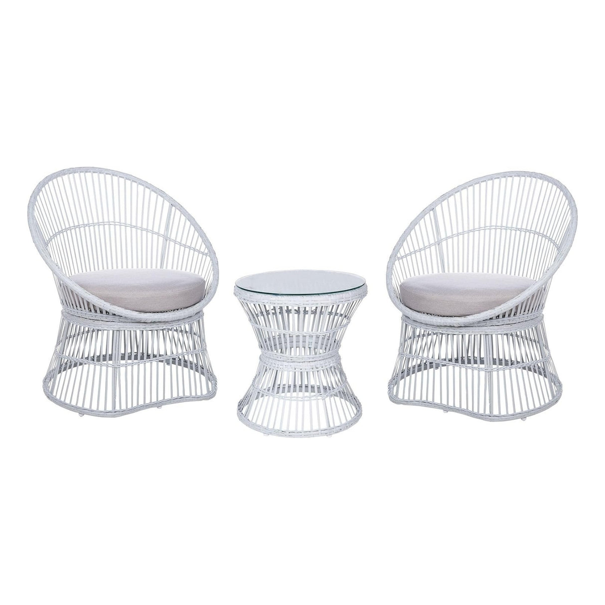 Outdoor Wicker Patio Set with Glass Top Table